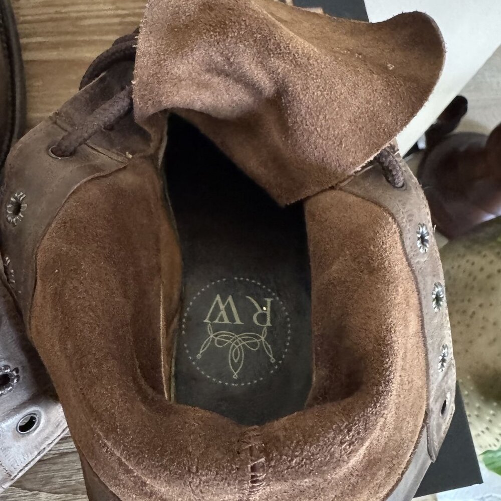 Raywelt Brown Leather Square Toe Fringe Roper Lace Up Ankle Boot Size  7.5 - Picture 13 of 17